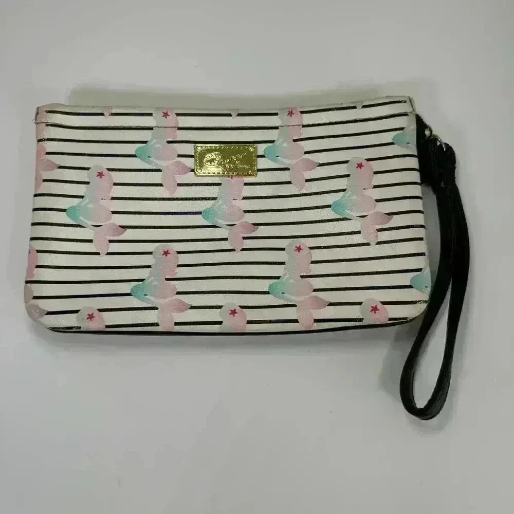 Luv Betsey Johnson Pastel Mermaid Striped Double Pouch Wristlet Clutch Bag